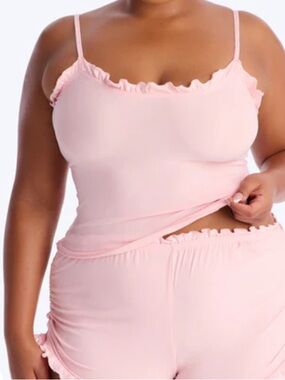 Soft Ruffle Cami & Short Sleep Set in Light Pink